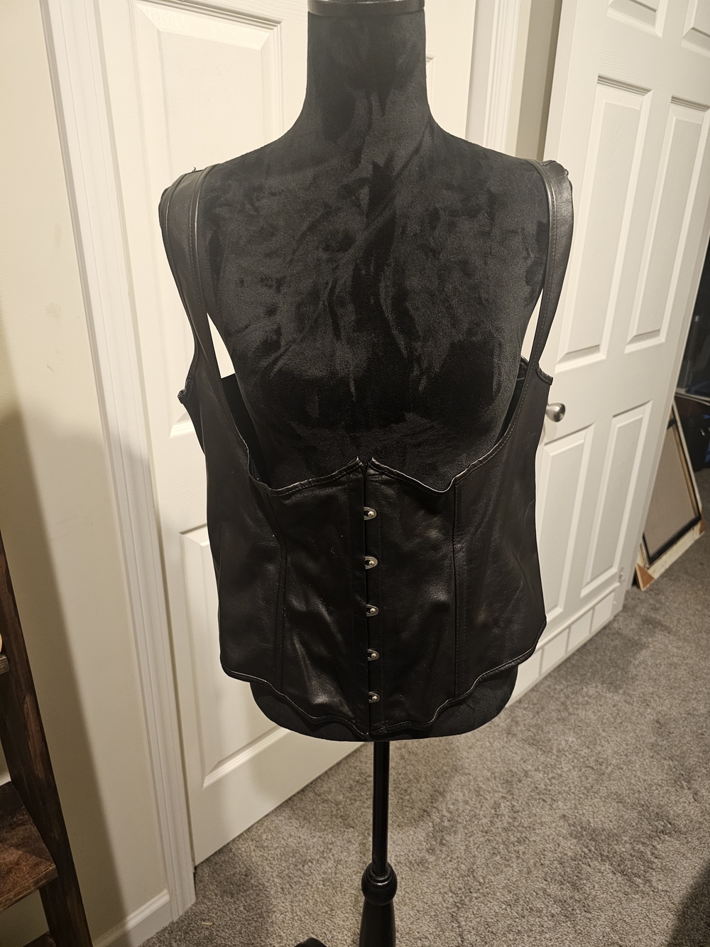 Black Faux Leather Button-Front Women's Underbust Corset